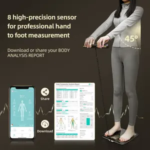משקל גוף חכם בלוטות' 8 אלקטרודה מנתח גוף שומן תצוגת LCD תכונת BMI לשימוש ביתי אפליקציה נשלטת