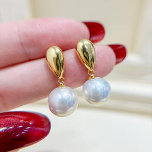 S925 <b>Silver</b> DIY <b>Pearl</b> Accessories Smooth <b>Silver</b> Earnail with 10-15mm Round Beads for <b>Earrings</b> 22202 Accessory - Product Image 1