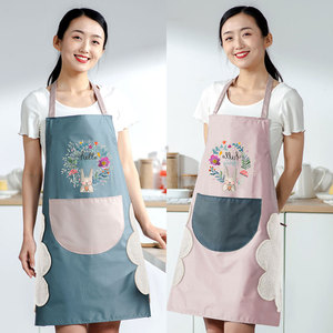 Tablier de cuisine imperméable et résistant aux taches, motif lapin avec couronne florale, pour la cuisine, usage quotidien, pour femmes, hommes et adultes - Product Image 1
