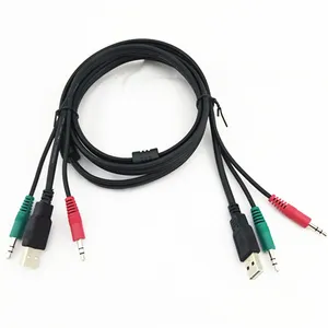 للبيع بالجملة أقطاب مخصصة بالمتر 3in1 USB A بمرفاع مع 3 مقبس صوت من الذكور إلى الذكور لمكبر صوت الكمبيوتر
