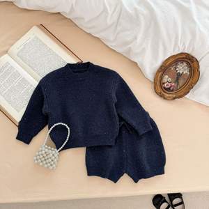 Maglioncino girocollo in cotone autunno e inverno maglione e pantaloncini Set completo maglione lavorato a maglia per bambini - Product Image 4