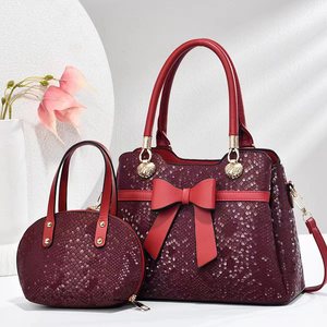 Conjunto de <span class=keywords><strong>2</strong></span> piezas, bolso de hombro con lazo, novedad de 2025, bolsos de <span class=keywords><strong>mano</strong></span> con cremallera de estilo informal de gran capacidad para mujer, brillantes - Product Image 3