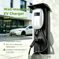 Chargeur mural intelligent pour véhicule électrique 7 kW Type 2 avec contrôle WiFi par application, carte RFID, monophasé 32A 220V, montage mural pour maison et garage