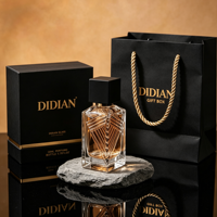 Botol Parfum Kaca Tebal Persegi Pipih 100ml Berkualitas Tinggi dengan Semprotan Kabut Halus, Termasuk Kotak dan Tutup Hitam