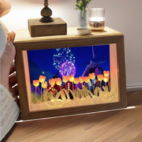 Bingkai Foto Kayu LED 3D Lampu Malam Tulip Modern Bahan DIY Buatan Tangan Dekorasi Rumah Hiasan Kamar Tidur untuk Pacar Keluarga