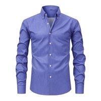Kemeja lengan panjang 8D, warna polos, slim fit, modis dan kasual AZ1251