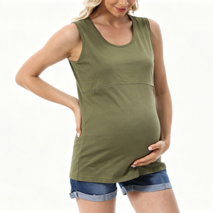 Vêtements d'é<span class=keywords><strong>t</strong></span>é pour femmes enceintes <span class=keywords><strong>T</strong></span>-<span class=keywords><strong>shirt</strong></span> Maternité Allaitement Camisole Solid Tees Breastfeeding Tank Sleeveless Pregnancy Tops - Product Image 2