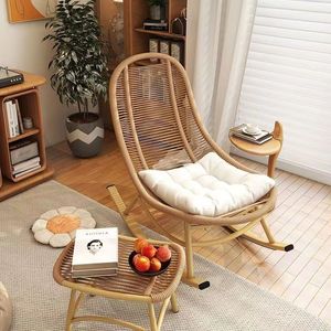 Silla Mecedora de Ratán para Adultos, Silla Reclinable de Jardín para Exteriores, Diseño Moderno y Simple, Silla Individual de Bambú Resistente para Balcón, Patio y Hogar - Product Image 1