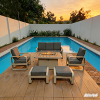 Table de jardin avec foyer et verre décoratif, 6 pièces