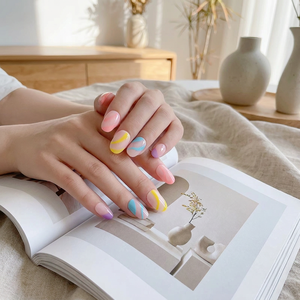 Nouvelle Tendance : <span class=keywords><strong>Faux</strong></span> <span class=keywords><strong>Ongles</strong></span> 3D Effet Tourbillon Arc-en-ciel Coloré, Forme Amande, Lot <span class=keywords><strong>de</strong></span> 24 Pièces, Couverture Complète, Pré-conçus, avec Colle pour Doigts - Product Image 3