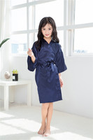 Jubah anak perempuan, jubah Kimono pendek warna polos Satin halus untuk pesta ulang tahun pernikahan Spa