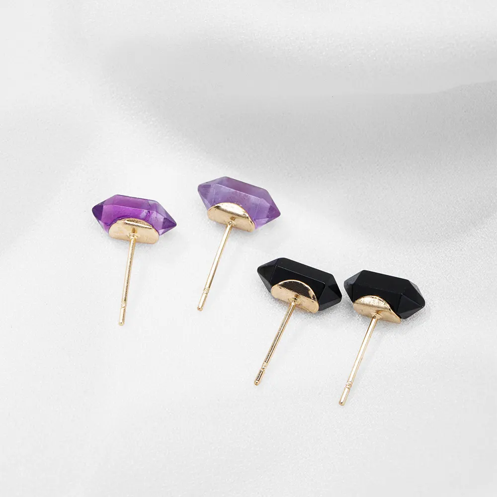 Kristal Penyembuhan Alami Mini Batu Titik Anting Amethyst Rose Quartz Reiki Charm Earrings Ear Studs untuk Wanita Hadiah