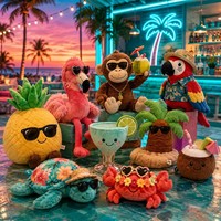 Coussin en peluche personnalisé, collection estivale plage tropicale, mascotte en peluche flamant rose, singe, perroquet, ananas, tortue, crabe, noix de coco