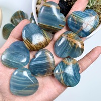 Vente en gros de sculptures décoratives uniques en pierre de cristal d'agate bleue naturelle en forme de cœur
