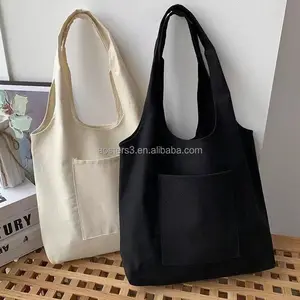 Schwarz-Weiß-Einkaufstaschen Schwarze Canvas-Einkaufstasche mit Reiß verschluss Schwarze Einkaufstasche Canvas