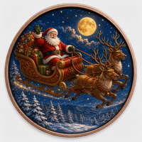 Pièces de monnaie en cuivre à haute relief 5 oz .999 Cuivre pur rond Père Noël en traîneau avec rennes Pièces de monnaie en cuivre avec impression UV colorée