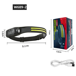 Lampe frontale portable légère en silicone, rechargeable au lithium-ion, IP55, faisceau large COB, luminosité réglable pour le camping - Product Image 1