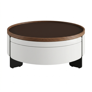 Elegant <b>Round</b> Full Solid Wood Tea Counter Smooth Circular Desktop Low Lounge Stand with Storage Frame - Product Image 1