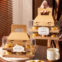 Boîte à pâtisserie pour gâteaux de lune, cadeau de festival, emballage en papier kraft biodégradable avec poignée et fenêtre transparente