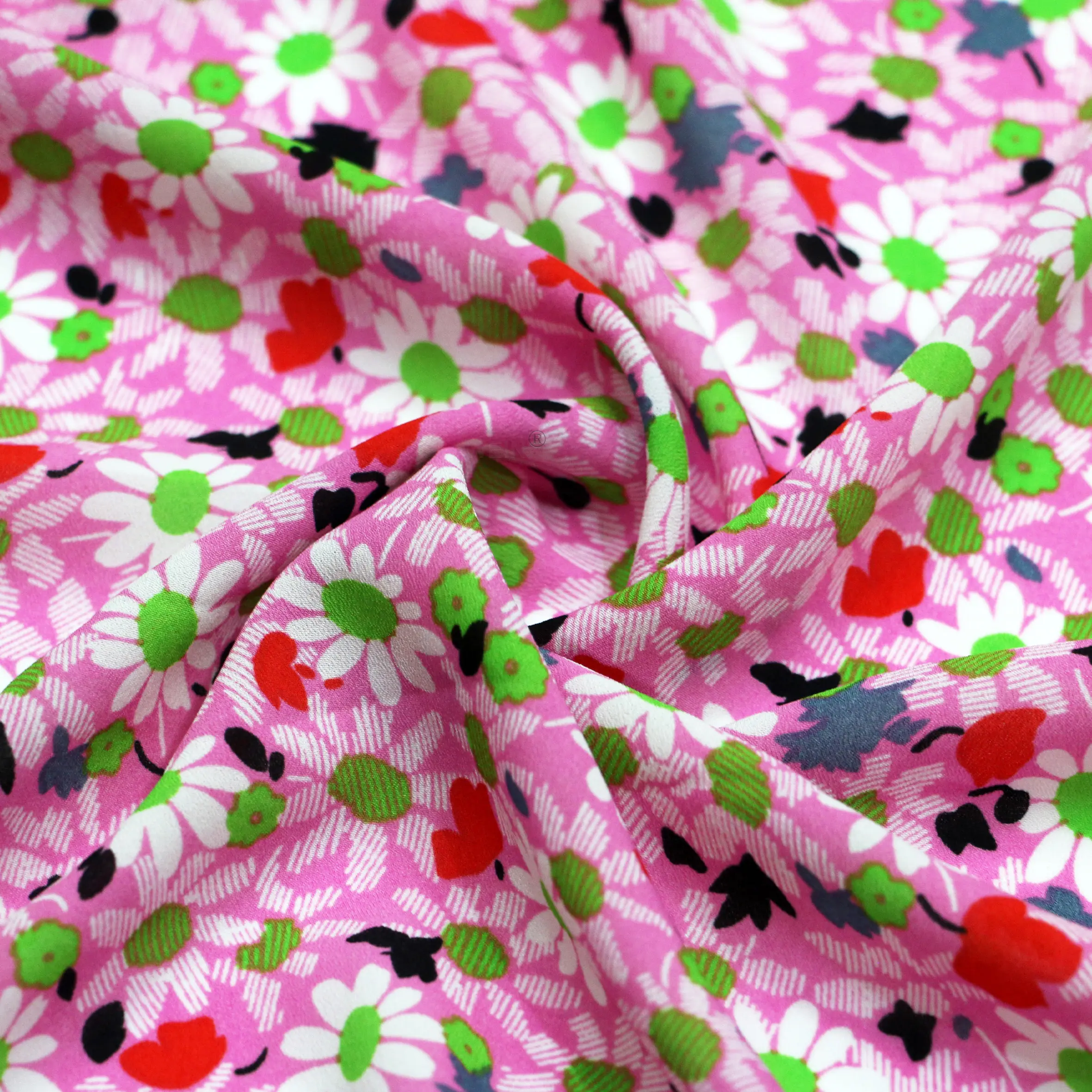WI-B06 Fancy colorful daisy design soft faille crepe fabric round screen printing for fashion dress