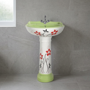 Burgundy Pink Rustic Ceramic Pedestal Basin Set with Decorative Glazed Finish Sanitary Ware Sink <b>Stand</b> Set - Product Image 2