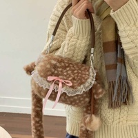 Nouveau Sac à Main Vintage Femme Printemps 2026, Motif Cerf Simple, Doublure en Peluche PU, Décoration Nœud, Sac d'Épaule Haut de Gamme pour le Quotidien