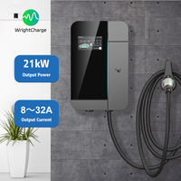 Cargador de Pared Inteligente para Vehículos Eléctricos de 21 kW, Nivel 2, CA, Tipo 1, Tipo 2, GBT, con WiFi, OCPP, DLB, RFID, para Uso en Estaciones de Carga de Vehículos Eléctricos, WrightCharge
