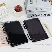 Couverture de classeur spirale A6 en acrylique, couverture de carnet à feuilles mobiles, couleur unie noire, pour enveloppes de trésorerie, idéal pour l'école et le bureau