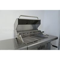 Cuisine extérieure avec îlot barbecue intégré, armoires en acier inoxydable résistantes aux intempéries, grilles avec four à pizza, cuisine extérieure