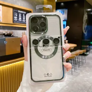 Funda de teléfono con revestimiento de CD magnético para iPhone 15 pro Max 14 13 12 Clear Soft TPU Phone Cover con protector de lente de cámara