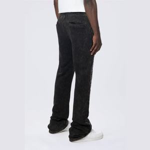 Pantalones de chándal casuales de algodón y poliéster con efecto desgastado, estilo vintage, con pedrería y lavado ácido, de forro polar negro apilado para streetwear. - Product Image 4