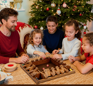 <span class=keywords><strong>Jeu</strong></span> de table en bois 14 pouces 4 voies pour fermer la boîte 2-4 joueurs <span class=keywords><strong>Jeu</strong></span> de dés de style vintage pour enfants adultes avec 8 dés respectueux de l'environnement - Product Image 6