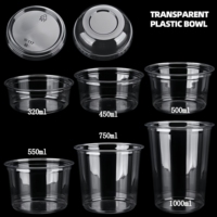 Vente en gros de bols en plastique PET transparents de 117 mm de diamètre, jetables, écologiques, de 8, 12, 16, 24, 32 oz avec couvercle pour desserts et aliments