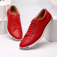 Baskets basses décontractées pour hommes en cuir synthétique rouge à lacets – Chaussures confortables pour la marche quotidienne