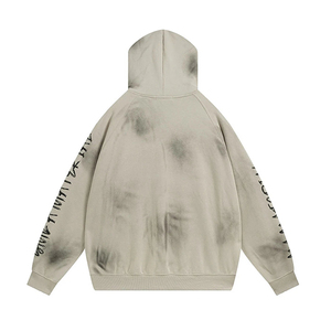 Sweat-shirt à capuche en molleton 100 % coton KingSen personnalisé, manches raglan, imprimé et brodé, effet vintage, streetwear pour homme - Product Image 5