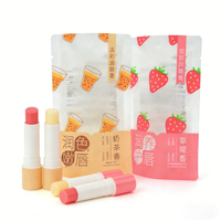 Emballage cosmétique transparent laminé imprimé, emballage de rouge à lèvres, sachet debout en mylar transparent avec trou rond