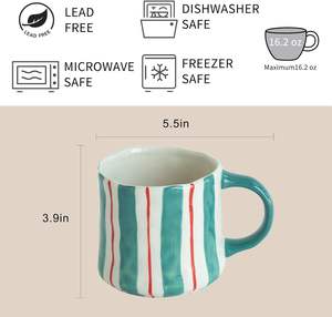 Mug à café en porcelaine à rayures rouges et vertes vibrantes, 12 oz, design alterné, sans plomb, sans cadmium, moderne, réutilisable, compatible micro-ondes - Product Image 4