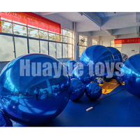 HUAYUE Décoration d'événement Sphère de miroir en PVC bleu Boule de miroir gonflable Décoration d'événement géante Sphère flottante Ballon de miroir