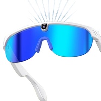 Lunettes intelligentes avec monture blanche, verres miroir bleus, caméra simple, pour le sport et le cyclisme