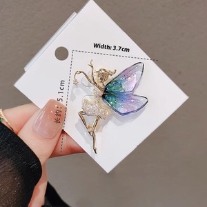 하이 엔드 새로운 천사 날개 브로치 어린이 춤 소녀 코트 코사지 창조적 인 의류 핀 크리스탈 도금 보석 가공 - Product Image 3