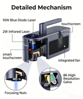 Graveur laser double LaserPecker LP4 Basic 10W 450nm 2W 1064nm 4000mm/s 8K 160x120mm portable pour bois et métal