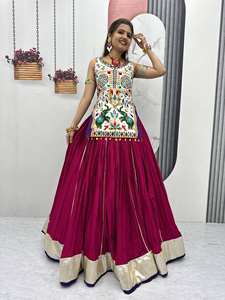 Motedo Lehenga Choli traditionnel indien, spécial Navratri, 6 mètres, grande ampleur, lourd, en Georgette et filet, avec broderie miroir authentique, pour soirée - Product Image 2