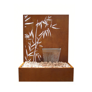 Fontaine en acier corten avec design en bambou, décoration de jardin extérieure, style rustique, rouge, rectangulaire, montage mural, style moderne - Product Image 2