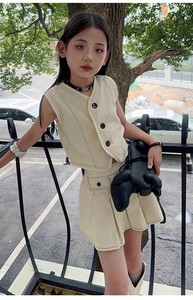 Nuovo Set di <span class=keywords><strong>abbigliamento</strong></span> da ragazza senza maniche gilet Top + gonna tinta unita completo da bambina - Product Image 5