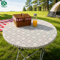 Nappe ronde ajustée en dentelle florale, imperméable, avec rebord élastique, en PEVA et flanelle, pour cuisine extérieure, facile à nettoyer, réutilisable