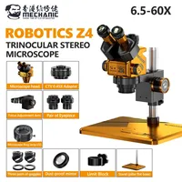 Microscope stéréoscopique trinoculaire MECHANIC ROBOTICS Z4 6.5-60X pour la réparation de téléphones, la détection de composants de cartes mères et de circuits imprimés, et la soudure