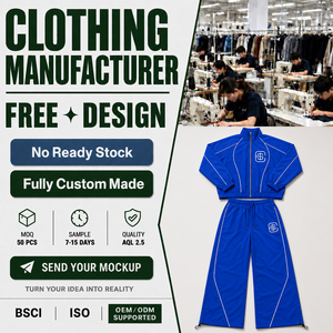 Custom 2 Piece Tracksuit Set <b>Track</b> <b>Jacket</b> Wide Leg Pants Royal Blue Nylon Streetwear Wholesale Clothing Manufacturer - Product Image 1