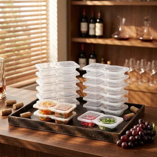 Wholesale Classic PP Plastic Rectangle Sauce Cups Lid Microwavable Leak-Proof Eco-Friendly Seasoning Dip Oil Vinegar Storage