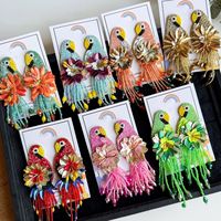 Nouvelles boucles d'oreilles tendance pour femme, style bohème, tissées à la main, motif oiseau perroquet, couleur bonbon, pour les vacances, boucles d'oreilles clous à la mode