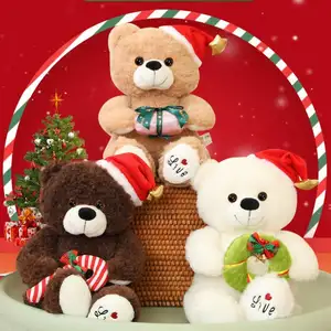 Venta caliente de buena calidad esponjoso lindo Blanco marrón relleno Navidad oso de peluche juguetes de peluche regalos de navidad